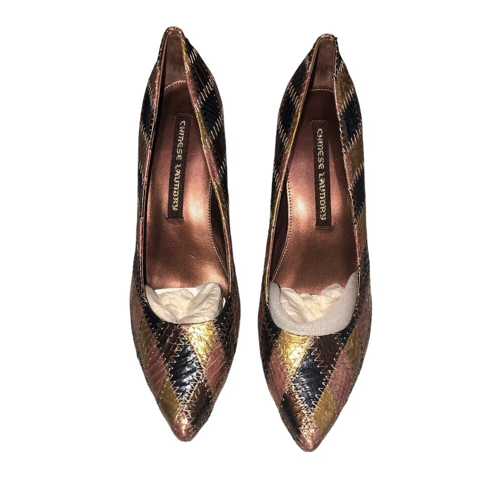 Chinese Laundry Ready Patchwork Leather Pointed Toe Pumps Size 8 Heels Brown